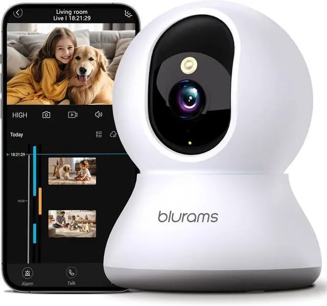Main image of Security Camera 2K, blurams Baby Monitor Dog Camera 360-degree for Home Security w/Smart Motion Tracking, Phone App, IR Night Vision, Siren, Works with Alexa & Google Assistant & IFTTT, 2-Way Audio