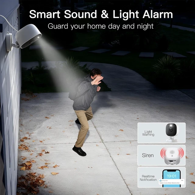 Alt view image 6 of 7 - VIMTAG Security Camera Outdoor Indoor, 2.5K Cameras for Home Security Pet/Dog, Color Night Vision, Baby Monitor, Motion Activated Spotlight/Siren, IP66,2-Way Audio, Cloud/512G TF Card Storage,Plug-in