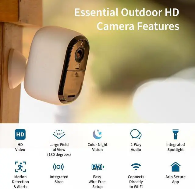 Alt view image 2 of 7 - Arlo Essential Security Cameras Wireless Outdoor 1080p HD (2nd Gen, 2023 Release) - Battery Power, Person Recognition, Package Detection, Animated Preview, 1-Month Trial of Secure Plan, 3 Cam, White