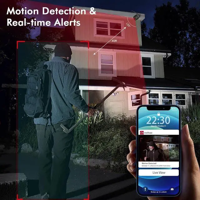 Alt view image 3 of 7 - Outdoor Cameras for Home Security (2 Pack) 1080p Outdoor Security Camera Wireless with Night Vision, Motion Detection, 2-Way Talk, IP67 Weatherproof, 24/7 Live Video, Compatible with Alexa