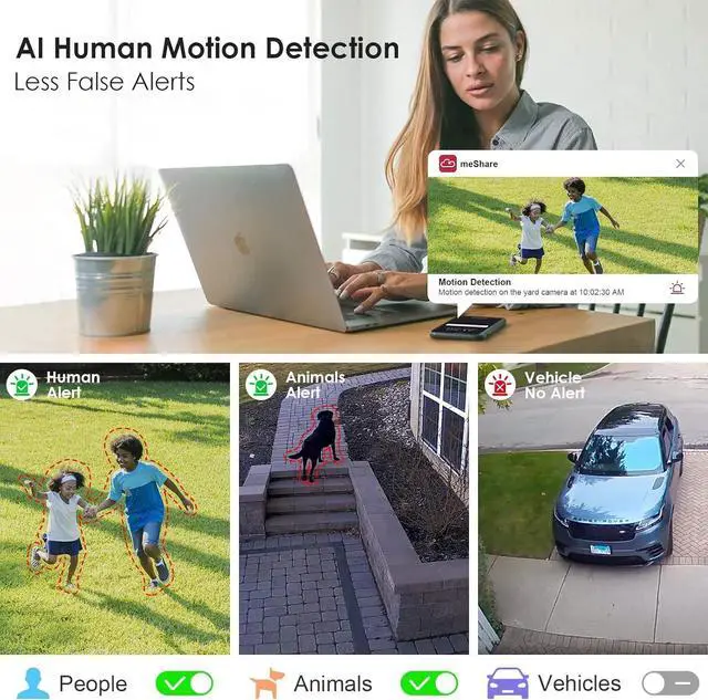 Alt view image 4 of 7 - Outdoor Cameras for Home Security (2 Pack) 1080p Outdoor Security Camera Wireless with Night Vision, Motion Detection, 2-Way Talk, IP67 Weatherproof, 24/7 Live Video, Compatible with Alexa