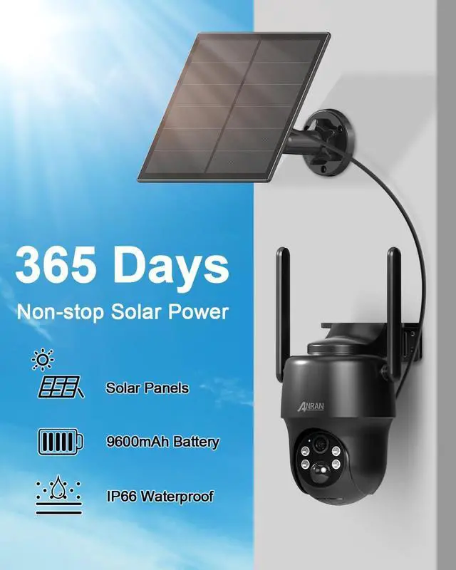 Alt view image 5 of 6 - ANRAN 4G LTE Cellular Solar Security Camera Wireless Outdoor,No WiFi 2K Solar Powered Camera,Color Night Vision,360° Live View, PIR Motion Sensor,2 Way Talk,Black (SIM Card & 32GB SD Card Included)