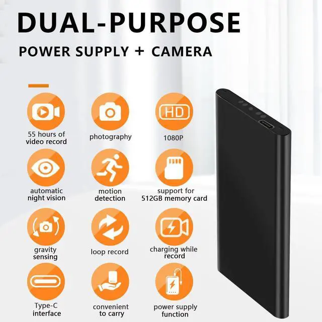 Alt view image 2 of 7 - Portable Camera, Mini Camera, Home Security Cameras, 1080P, 10000 Capacity Dual-Purpose: Power Supply/Record Cameras, with Night Vision, Motion Detection, Loop Record, Gravity Sensor