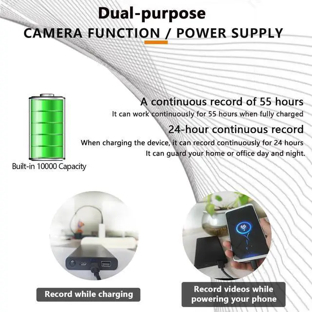 Alt view image 4 of 7 - Portable Camera, Mini Camera, Home Security Cameras, 1080P, 10000 Capacity Dual-Purpose: Power Supply/Record Cameras, with Night Vision, Motion Detection, Loop Record, Gravity Sensor
