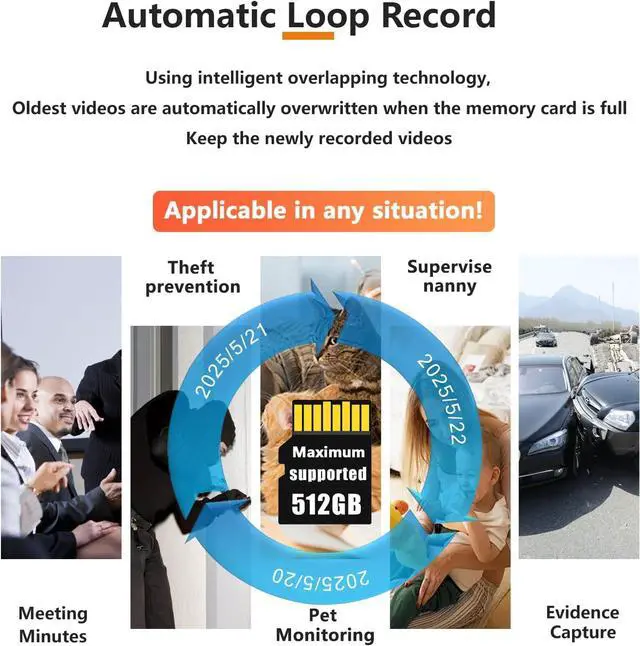 Alt view image 7 of 7 - Portable Camera, Mini Camera, Home Security Cameras, 1080P, 10000 Capacity Dual-Purpose: Power Supply/Record Cameras, with Night Vision, Motion Detection, Loop Record, Gravity Sensor