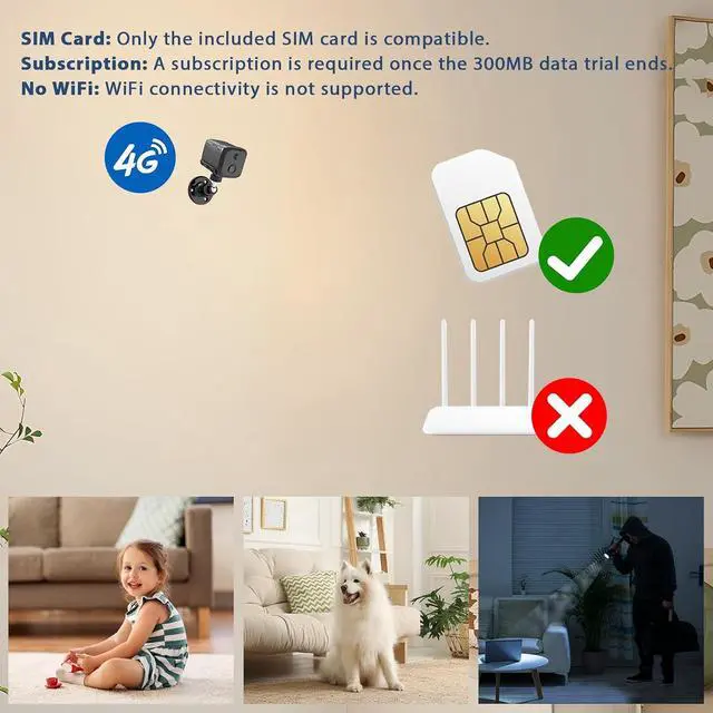Alt view image 3 of 7 - Cellular Security Camera Wireless, No WiFi Security Camera Indoor, 4G LTE Home/Office Cam with Auto Night Vision, Built-in SIM Card, 2K Live Video, 20 Day Standby Battery, PIR Motion Detection