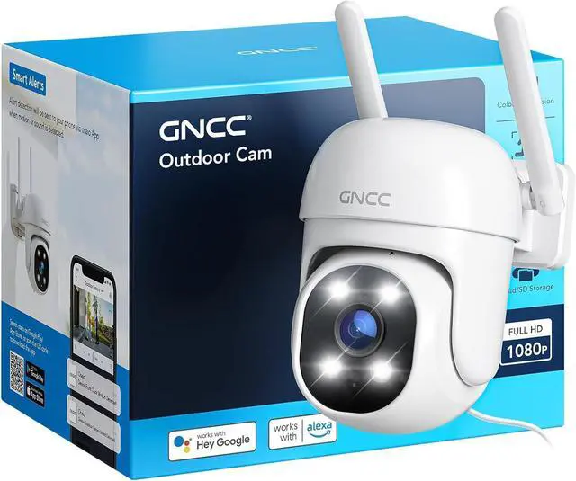 Main image of GNCC GK2 Outdoor Security Camera 1080P Home Surveillance with AI Motion Detection, 2.4G WiFi, 355° Pan-Tilt, Color Night Vision, Spotlight, Two-Way Audio, IP65 Waterproof, Cloud & SD Card Storage
