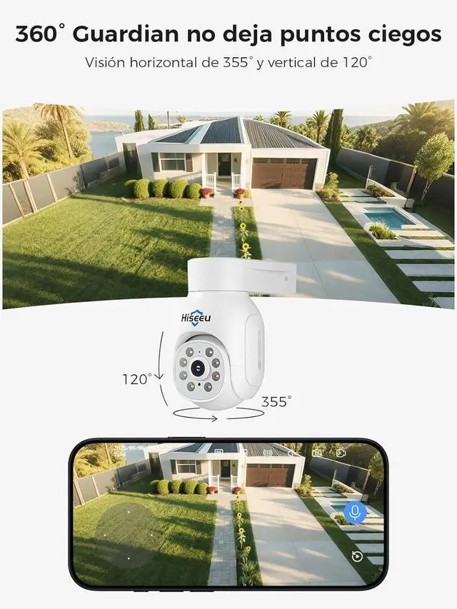 Alt view image 4 of 7 - Hiseeu 5MP Wireless PTZ Security Camera System, Indoor Outdoor IP66 Waterproof WiFi Camera, 4K 10CH NVR, 2-Way Audio, Motion Detection Alarm, 24/7 Surveillance, 1TB Hard Drive (Plug-in Power Supply)