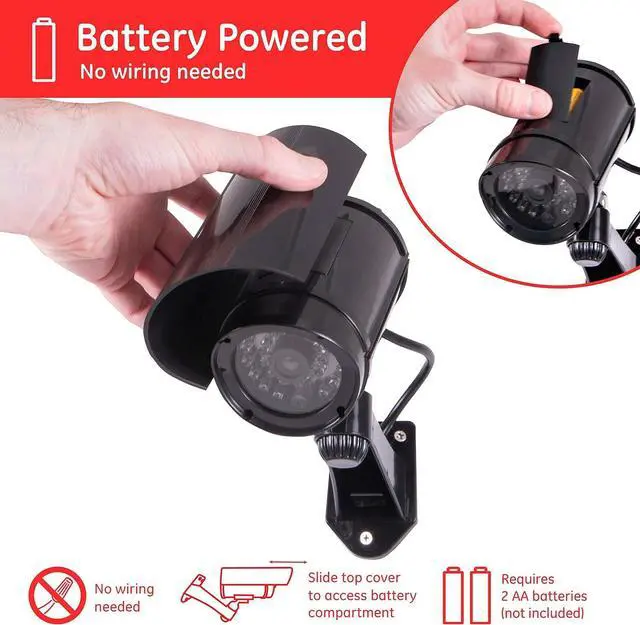 Alt view image 6 of 7 - GE Power Gear GE Decoy Security Bullet Camera with Flashing Red Light, Blinking LED, Fake Surveillance, Realistic Looking Recording Lens, Indoor/Outdoor Use, Wireless, Black, 40661