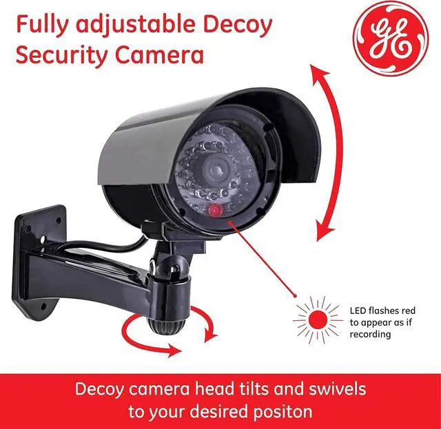 Alt view image 3 of 7 - GE Power Gear GE Decoy Security Bullet Camera with Flashing Red Light, Blinking LED, Fake Surveillance, Realistic Looking Recording Lens, Indoor/Outdoor Use, Wireless, Black, 40661
