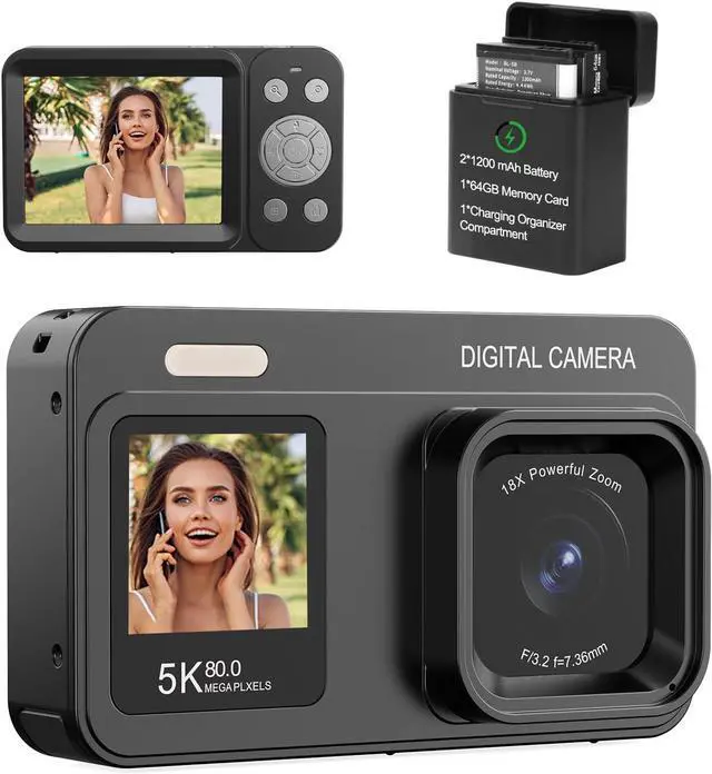 Main image of Upgraded 5K Dual Screen Digital Camera,80MP Vlog Photography Camera for YouTube,Campus,Travel,Compact Point & Shoot Camera for Teens & Beginners with Autofocus,18x Zoom,Anti-Shake,Black