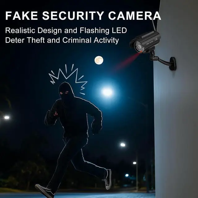 Main image of WALI Dummy Fake Camera, Solar Powered Fake Security Camera with LED Light, Simulated Surveillance Security CCTV Dome Cameras with Antenna and Warning Sticker Indoor Outdoor (SOL-TCB4), 4 Packs, Black