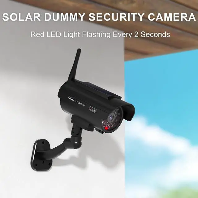Alt view image 6 of 6 - WALI Dummy Fake Camera, Solar Powered Fake Security Camera with LED Light, Simulated Surveillance Security CCTV Dome Cameras with Antenna and Warning Sticker Indoor Outdoor (SOL-TCB4), 4 Packs, Black
