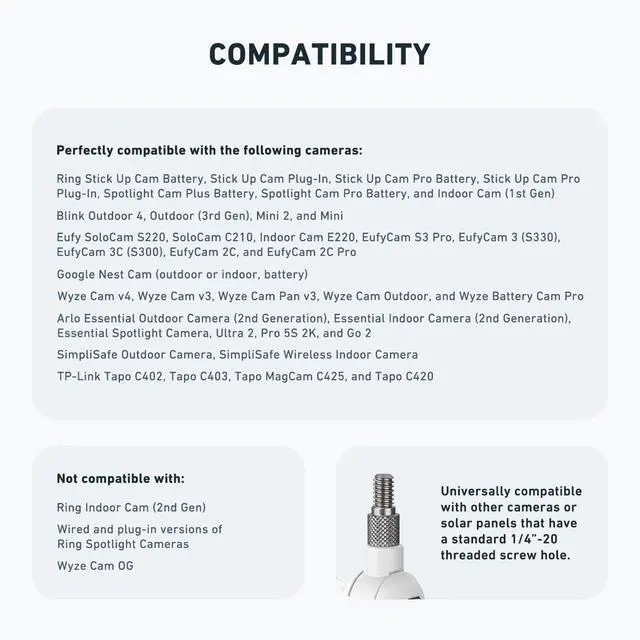 Alt view image 6 of 6 - Holicfun 360° Adjustable Indoor/Outdoor Security Camera Wall Mount - Universal 1/4"-20 Thread Mounting Bracket for Ring, Blink, Eufy, Google Nest, Arlo, Wyze & More - Black, 2-Pack