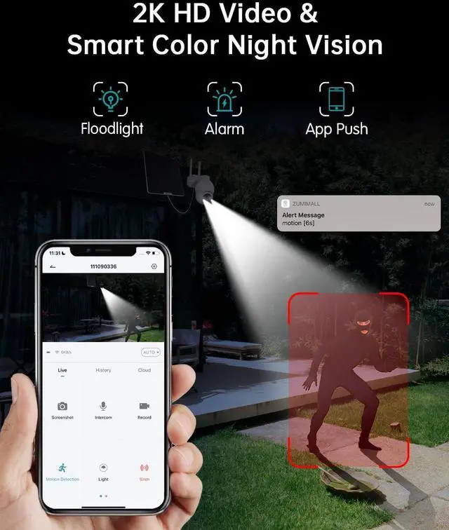 Alt view image 5 of 7 - ZUMIMALL 4G LTE Cellular Security Camera, No WiFi Outdoor Camera Wireless, Solar Powered Off Grid Cameras, 360° Live View, 2K Color Night Vision, PIR Motion Sensor, 2 Way Talk, Built in SIM Card