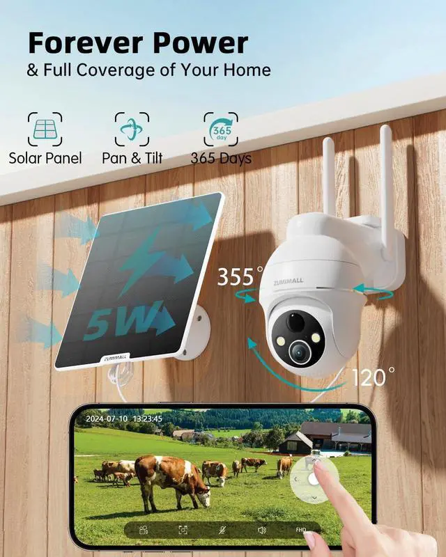 Alt view image 3 of 7 - ZUMIMALL 4G LTE Cellular Security Camera, No WiFi Outdoor Camera Wireless, Solar Powered Off Grid Cameras, 360° Live View, 2K Color Night Vision, PIR Motion Sensor, 2 Way Talk, Built in SIM Card