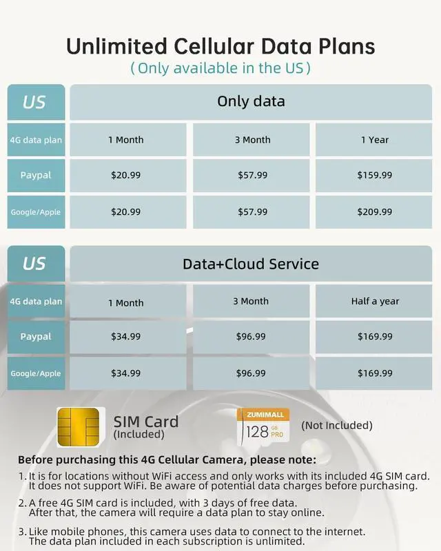 Alt view image 7 of 7 - ZUMIMALL 4G LTE Cellular Security Camera, No WiFi Outdoor Camera Wireless, Solar Powered Off Grid Cameras, 360° Live View, 2K Color Night Vision, PIR Motion Sensor, 2 Way Talk, Built in SIM Card