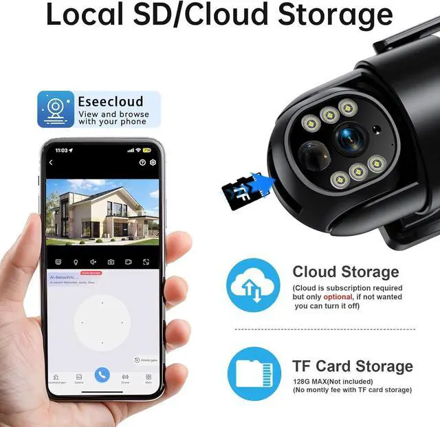 Alt view image 7 of 7 - Solar Camera Outdoor Wireless, 2K Solar Security Cameras Wireless Outdoor, Battery Powered Wire-Free 5G WiFi Camera, 360° View PTZ, AI Human Detection, Siren Alarm, Color Night Vision, Work with Alexa