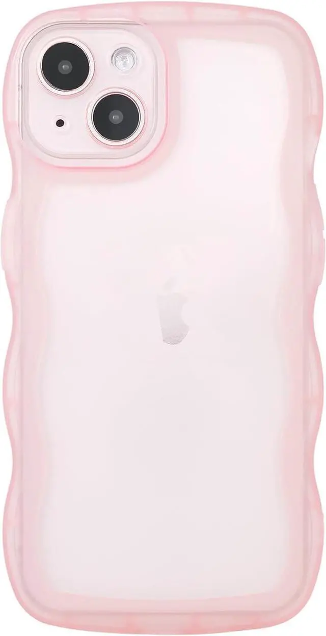 Main image of Compatible with iPhone XR Case 6.1", Cute Kawaii Curly Wave Frame Shape Soft Silicone Shockproof Protective Phone Cover for Women Girls, Clear/Pink