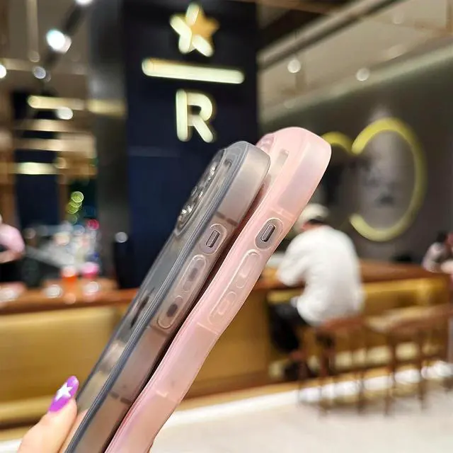 Alt view image 4 of 7 - Compatible with iPhone XR Case 6.1", Cute Kawaii Curly Wave Frame Shape Soft Silicone Shockproof Protective Phone Cover for Women Girls, Clear/Pink