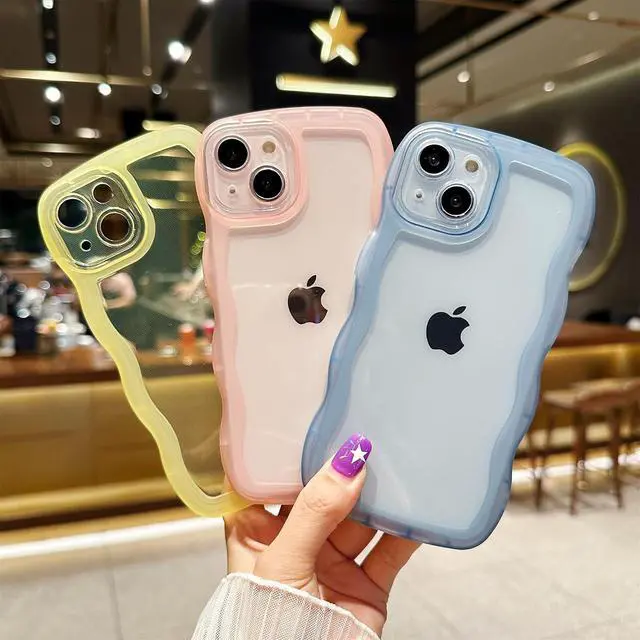Alt view image 6 of 7 - Compatible with iPhone XR Case 6.1", Cute Kawaii Curly Wave Frame Shape Soft Silicone Shockproof Protective Phone Cover for Women Girls, Clear/Pink