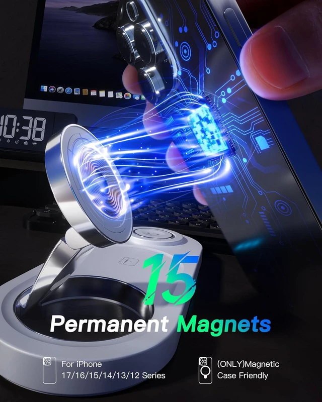 Alt view image 3 of 7 - Foldable 3 in 1 Wireless Charging Station for Mag-Safe Charger Stand