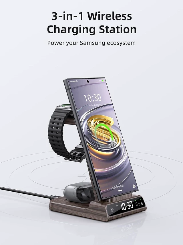 Alt view image 2 of 7 - Wireless Charger for Samsung, Android Charger for Samsung Galaxy S25 Ultra | Charging Station for Samsung Phones, Galaxy Watch, Galaxy Buds. (Not for Apple Watch; Nightstand Charger, Adapter Included)