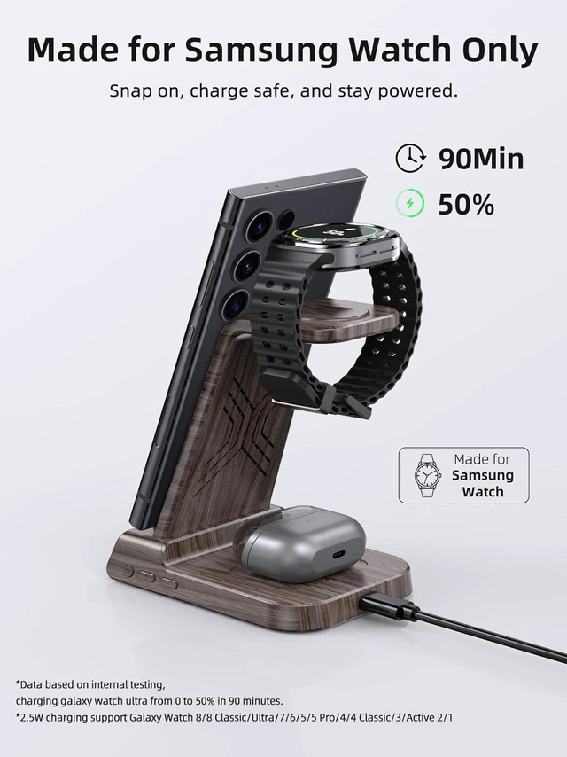 Alt view image 3 of 7 - Wireless Charger for Samsung, Android Charger for Samsung Galaxy S25 Ultra | Charging Station for Samsung Phones, Galaxy Watch, Galaxy Buds. (Not for Apple Watch; Nightstand Charger, Adapter Included)