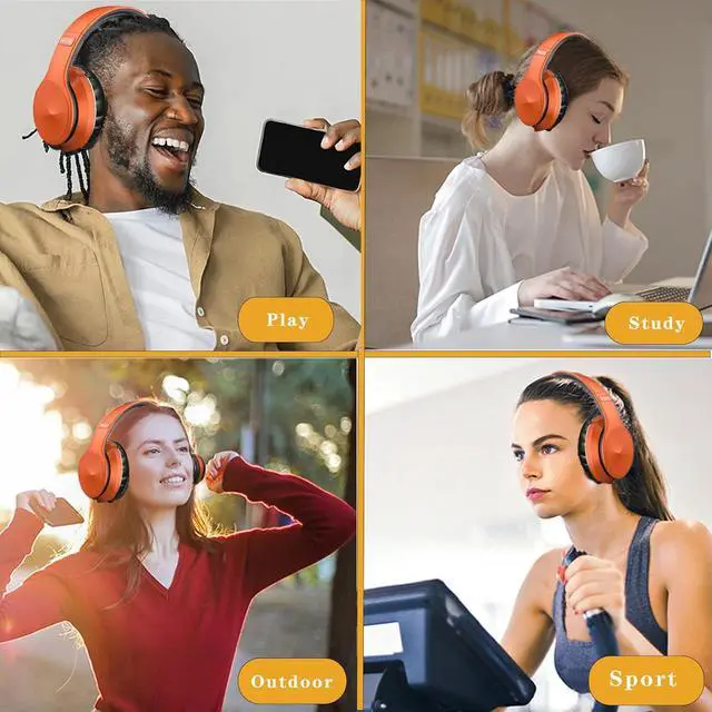 Alt view image 5 of 6 - Active Noise Cancelling Bluetooth Over Ear Headphones, Orange | Wireless with Microphone HiFi Audio Deep Bass for Home Travel Office Man & Women,Comfortable Fit,Rechargeable Long Lasting
