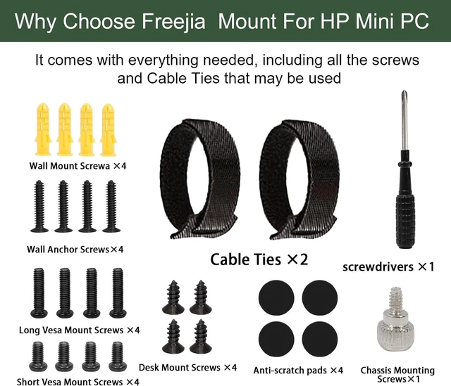 Alt view image 7 of 7 - 2 Pack Mini PC VESA Mount Compatible with HP Desktop Mini, Wall VESA and Under Desk Mount for HPPro Mini 260 400,for HPProDesk 400 405 600,for HPEliteDesk 705 800 805