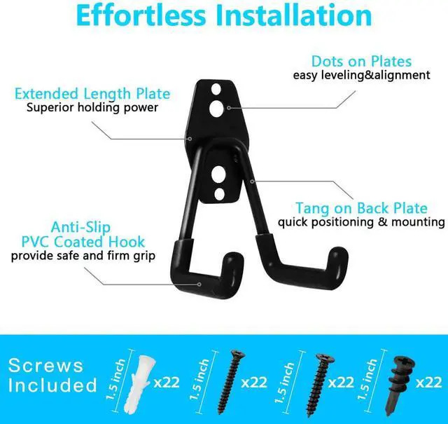 Alt view image 3 of 7 - SMARTOLOGY Garage Hooks, 12 Pack Wall Storage Hook Includes 2 Extension Cord Holder, Utility Organization, Heavy Duty Wall Mount Hangers for Hanging Bike, Ladder, Garden Tools