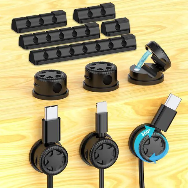 Main image of 11PCS Cable Management Cord Holder Organizer, Magnetic Cable Clips Adhesive Wire Keeper, Under Desk for Bedside Nightstand Table Desktop USB Wall Car Office Workspace Accessories (Black)