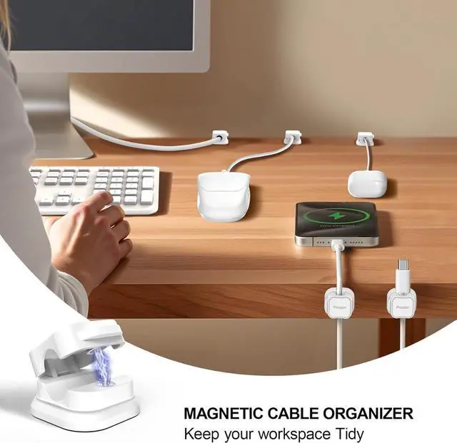 Alt view image 2 of 7 - 48 Pack Magnetic Cable Clip Organizer Cord Holder, Adhesive Cable Management, Wire Phone USB Charger Cable Holder, Keeper Organizer for Office Home Desktop Table - White