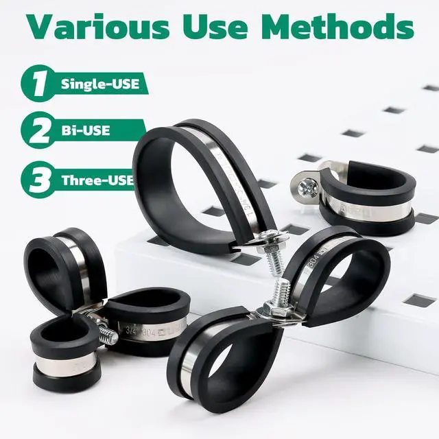 Alt view image 5 of 7 - 125PCS Cable Clamp,12 Sizes Stainless Steel Rubber Coated Cushioned Insulated Cable Clamps Assortment Kit-Metal Wire Clamps,Cable Clips,Pipe Clamps