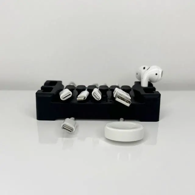 Alt view image 3 of 6 - DeskBrick 2PK Silicone + Steel-Weighted Cord Holders for Desks. Weighted Cord Organizers & Cable Management for Desktops. Useful Phone Accessories & Cable Holders for Offices. No Adhesive. Black