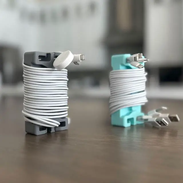 Alt view image 5 of 6 - DeskBrick 2PK Silicone + Steel-Weighted Cord Holders for Desks. Weighted Cord Organizers & Cable Management for Desktops. Useful Phone Accessories & Cable Holders for Offices. No Adhesive. Black