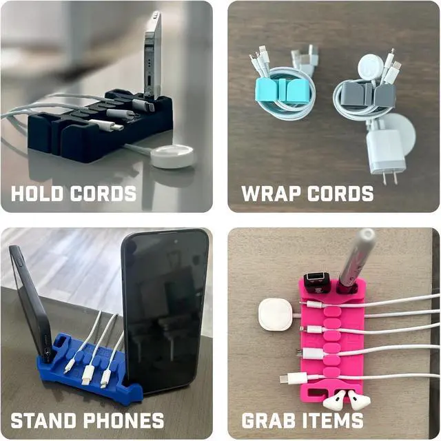 Alt view image 6 of 6 - DeskBrick 2PK Silicone + Steel-Weighted Cord Holders for Desks. Weighted Cord Organizers & Cable Management for Desktops. Useful Phone Accessories & Cable Holders for Offices. No Adhesive. Black