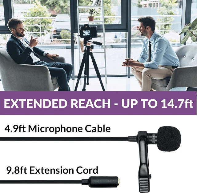 Alt view image 3 of 7 - Purple Panda Lavalier Microphone Wired Set (2 Pack) Compatible with GoPro, Android Smartphone, iPhone, DSLR Camera - Ideal for Motovlogging, Content Creators, Travel, Interview, Sports & Filming