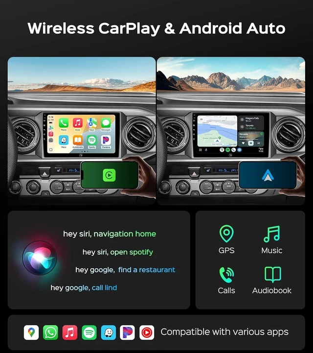 Alt view image 3 of 7 - 64G Car Radio Stereo for Toyota Tacoma 2016 2017 2018 2019 2020 2021 2022, CarPlay & Android Auto Head Unit, 9" Touchscreen/GPS Navigation/HD Backup Camera/SWC