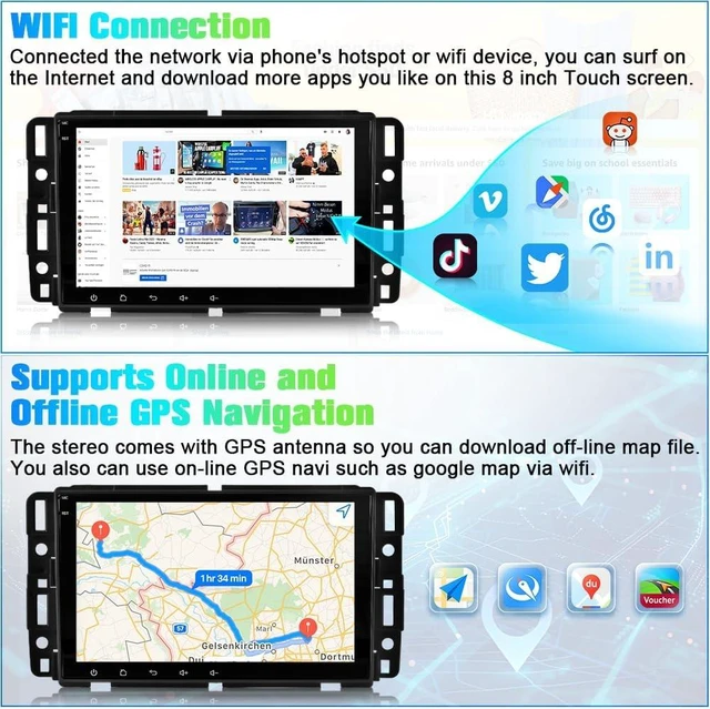 Alt view image 4 of 7 - AWESAFE 8" Touch Screen Car Stereo for Chevy Silverado GMC Sierra Yukon
