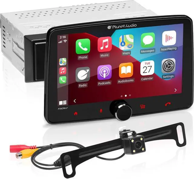 Main image of Planet Audio P70CPA-CF Car Stereo - Apple CarPlay, Android Auto, Single Din, 7 Inch Touchscreen, Bluetooth, No CD DVD Player, AM/FM Radio Receiver, Backup Camera