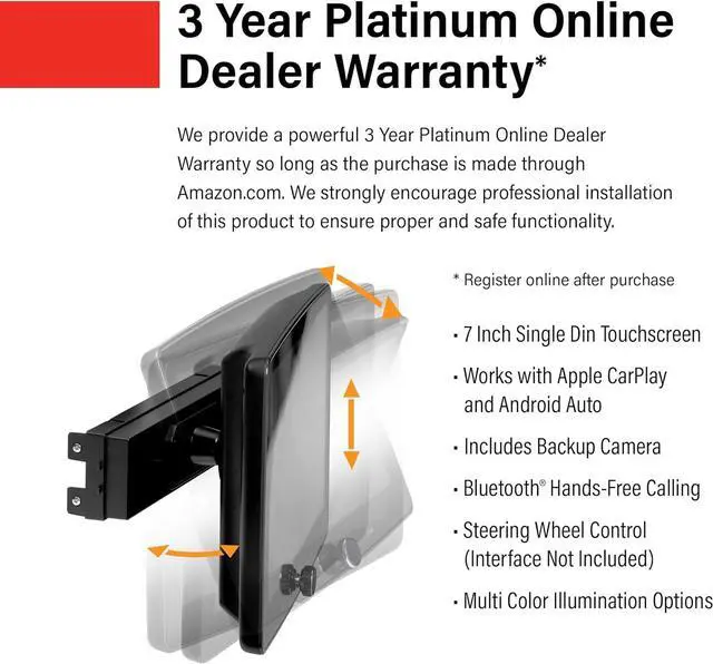Alt view image 3 of 6 - Planet Audio P70CPA-CF Car Stereo - Apple CarPlay, Android Auto, Single Din, 7 Inch Touchscreen, Bluetooth, No CD DVD Player, AM/FM Radio Receiver, Backup Camera