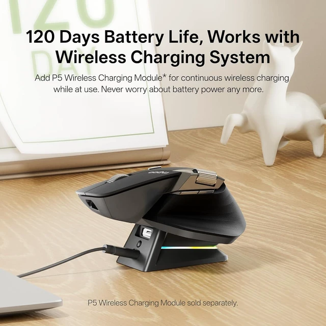 Alt view image 5 of 7 - Rapoo MT760 PRO Wireless Mouse, NearLink + Bluetooth 5.0 Multi-Device, 12K DPI, 2K Polling, Ergo for Work & Gaming, 11 Programmable Buttons, On-Board Memory, Quiet Clicks, USB-C, 120 Days Battery Life