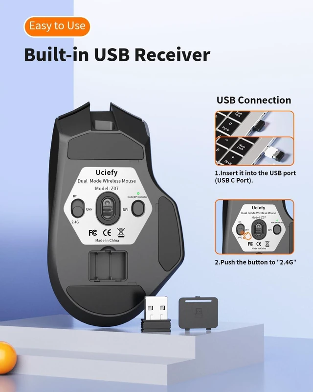 Alt view image 6 of 7 - Z07 Bluetooth Wireless Mouse, Rechargeable Mouse for Laptop/PC-Black