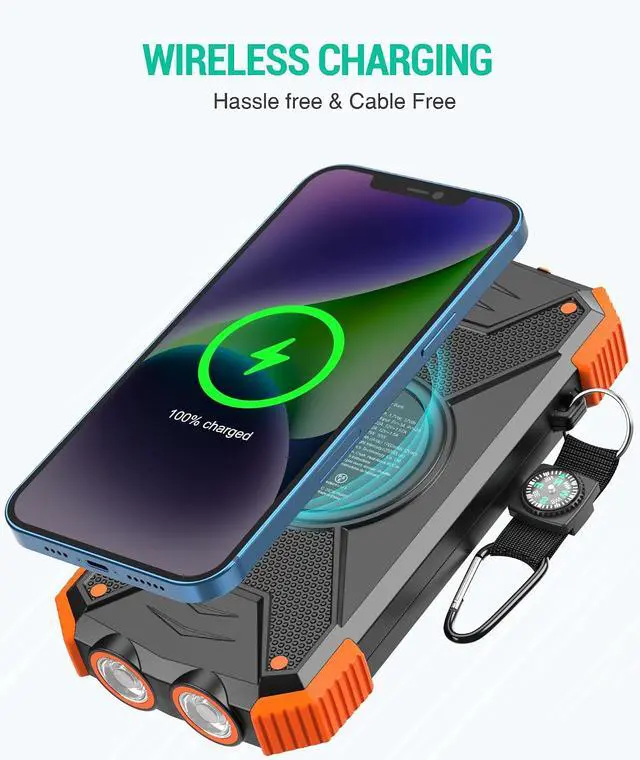 Alt view image 2 of 7 - BLAVOR Solar Power Bank 10,000mAh, Portable Wireless Charger, 20W Fast Charging External Battery Pack with USB C for Cell Phones, Solar Panel Charging with Dual Flashlight for Camping