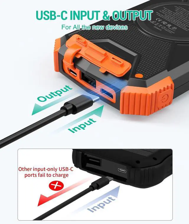 Alt view image 4 of 7 - BLAVOR Solar Power Bank 10,000mAh, Portable Wireless Charger, 20W Fast Charging External Battery Pack with USB C for Cell Phones, Solar Panel Charging with Dual Flashlight for Camping