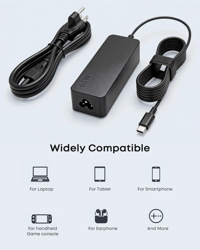 Alt view image 6 of 6 - 65W 45W USB-C Charger Compatible with Nimo Lenovo Dell HP Laptop