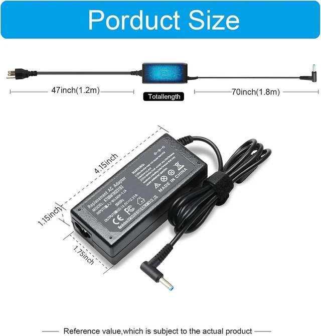 Alt view image 5 of 6 - Fast Charger for HP Laptop Computer 65W 45W Smart Blue Tip 4.5mm