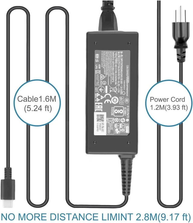 Alt view image 4 of 5 - 45W USB C Charger Compatible with Acer Gateway Chromebook 311 315 C732 CBO311-1H CB315-4H CBO311-1H-C1MX CBOA311-1H-C90F CB315-4H-C8XU C732-C6WU Compatible with PA-1450-78 PA-1450-50