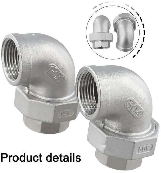 Alt view image 3 of 3 - 2pc 304 Stainless Steel 90 Degree Elbow Fittings 1 Inch Female Cast Pipe Hose Fittings Accessory